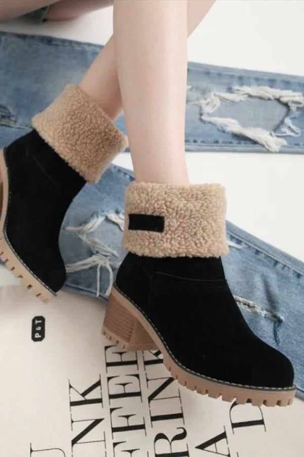 Leopard Print Thick Heel Warm Mid-calf Snow Shoes-consonak