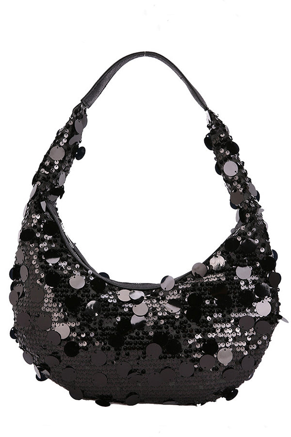 Large Sequin Embellished Zipper Shoulder Bag-consonak