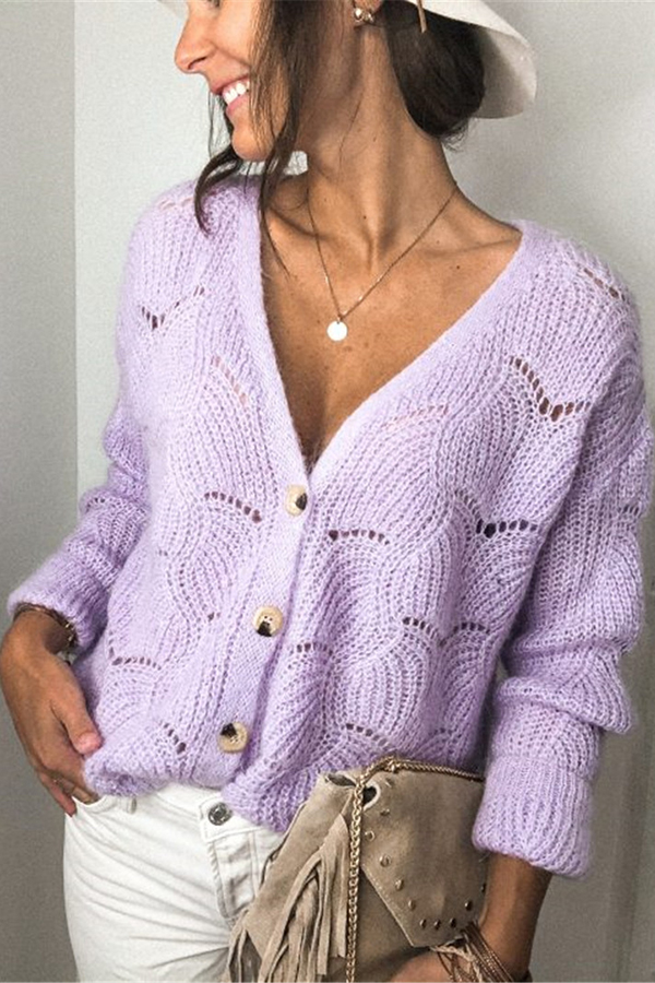 Fashionable V-neck Long-sleeved Knitted Sweater Cardigan-consonak