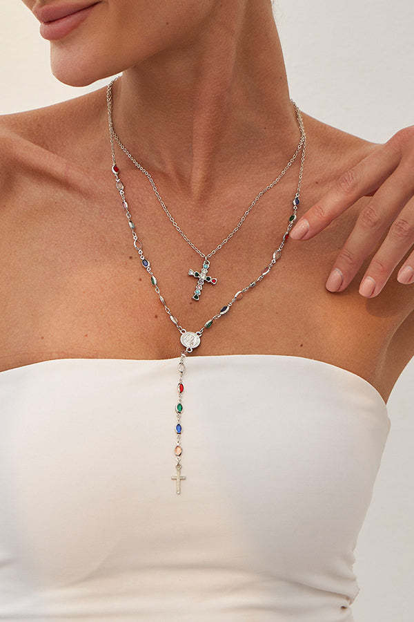 Fashionable Diamond Cross Chain Elegant Multi-layered Necklace-consonak