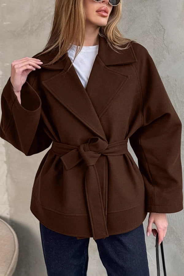 Retro-style Lapel Long-sleeved Belted Loose Coat-consonak