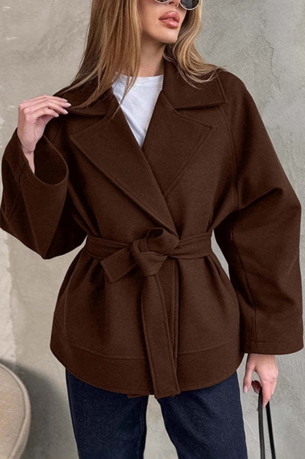 Retro-style Lapel Long-sleeved Belted Loose Coat-consonak