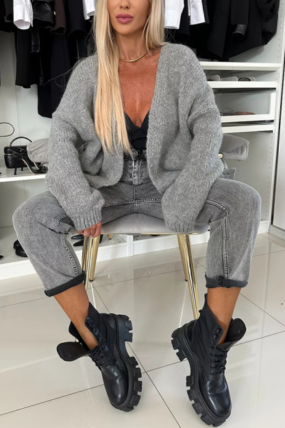 Explore Autumn Knit Open Front Long Balloon Sleeve Loose Cardigan-consonak