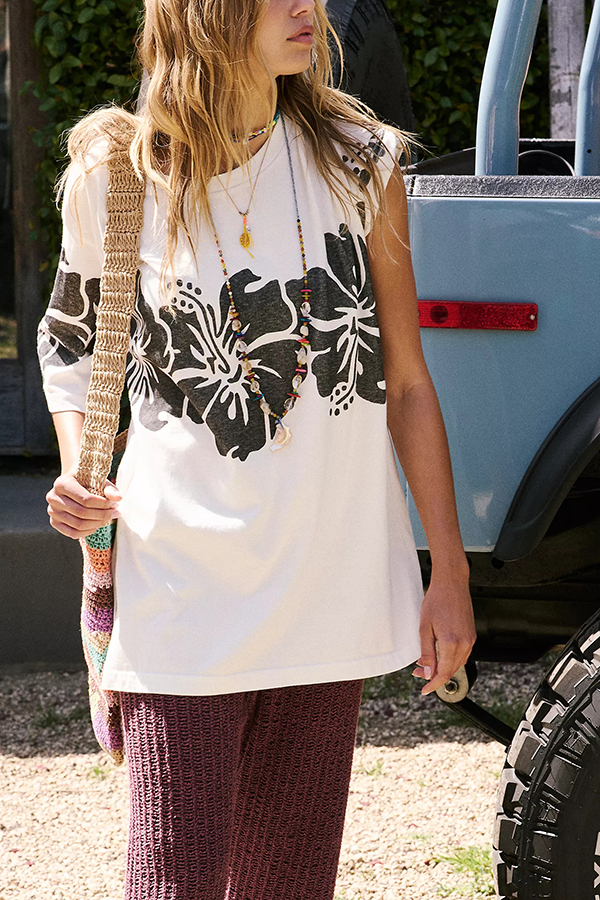 Floral Print Loose Round Neck Short Sleeve T-shirt-consonak