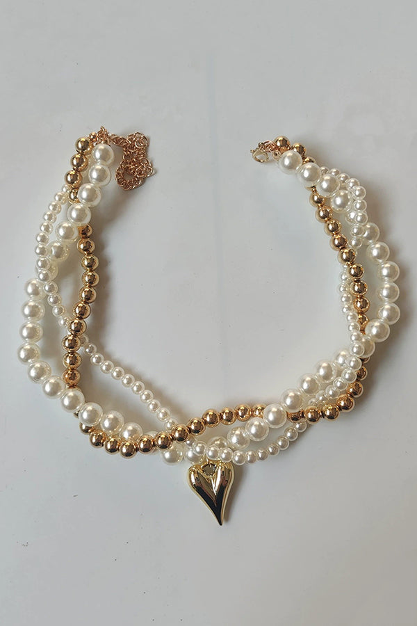 Elegant Pearl Beaded Heart Pendant Necklace-consonak