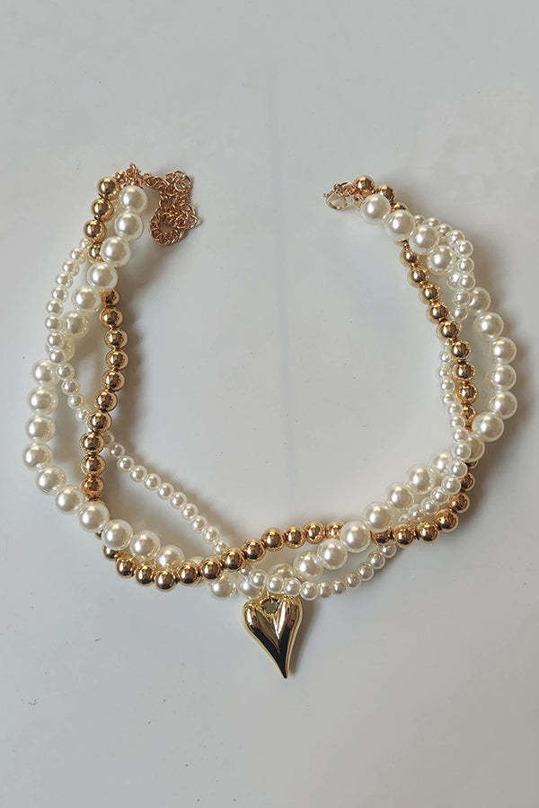 Elegant Pearl Beaded Heart Pendant Necklace-consonak