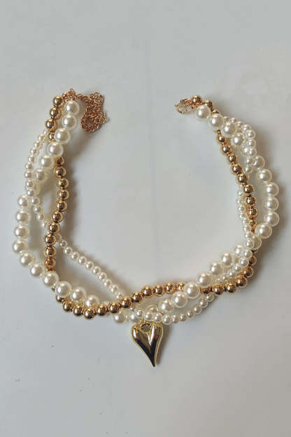Elegant Pearl Beaded Heart Pendant Necklace-consonak
