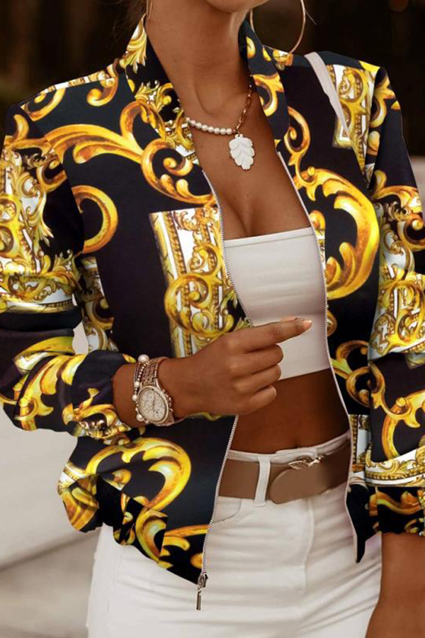 Unique Printed Casual Long Sleeve Zippered Loose Jacket | Consonak