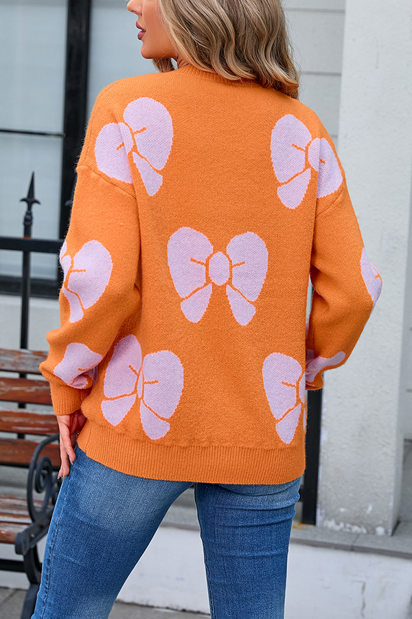 Fashionable Loose Round Neck Knitted Bow Sweater-consonak