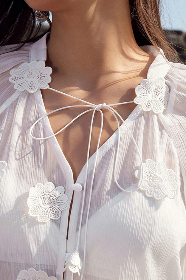 Solid Color Sheer Chiffon Long-sleeved Loose Cover-up Top-consonak