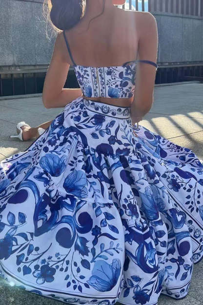 The Queen Unique Court Print Large Hem Strap Tank and Skirt Two-piece Set-consonak