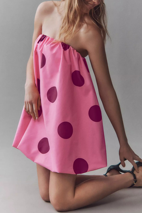 Fashionable Polka Dot Print Off-shoulder Sleeveless Loose Mini Dress