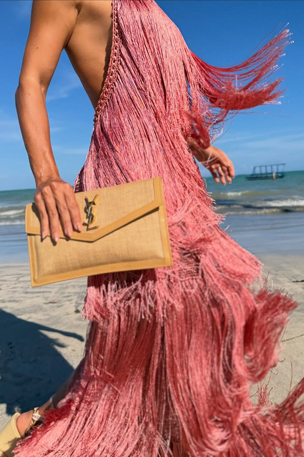 Vacation Icon Layered Tassels Halter Tie-up Open Back Maxi Dress