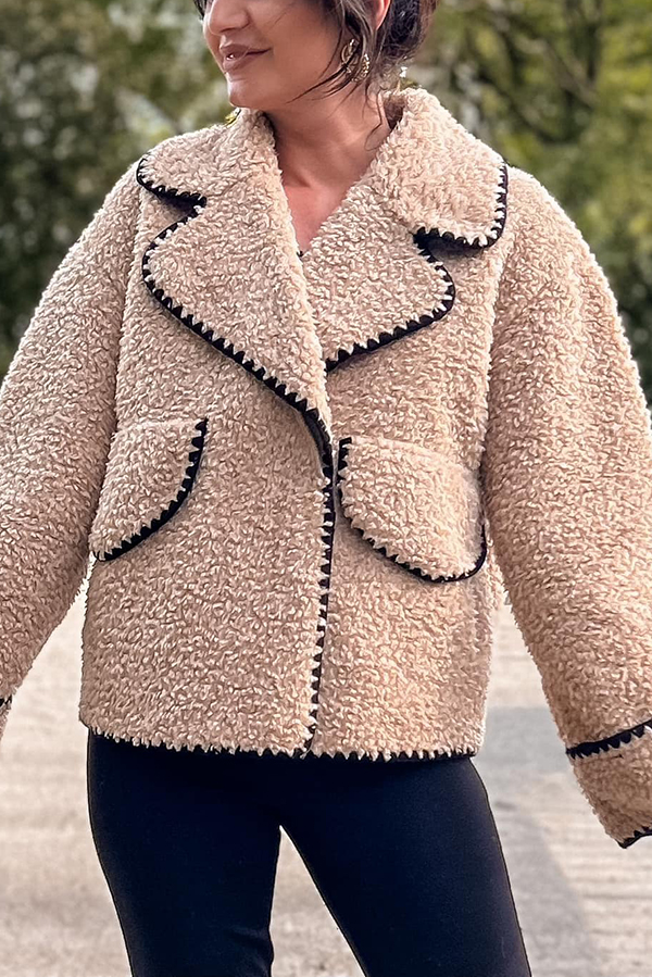 Lamb Wool Casual Lapel Loose Pocket Coat-consonak
