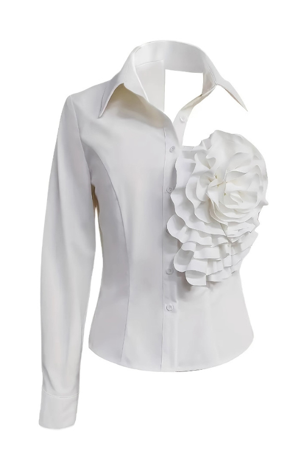 Stylish Three-dimensional Floral Collared Single-sleeve Casual Shirt-consonak