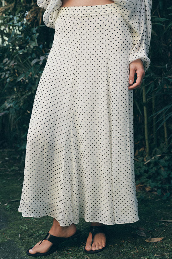 Seraphina Draped Bias-Cut Polka Dot Skirt-Consonak