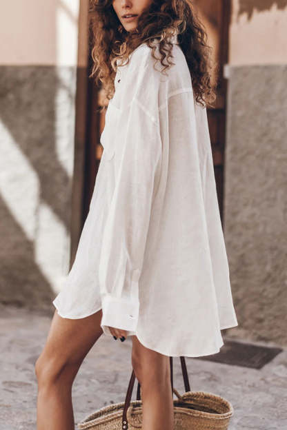 Go To The Beach Linen Blend Pocketed Long Sleeve Oversized Shirt-consonak