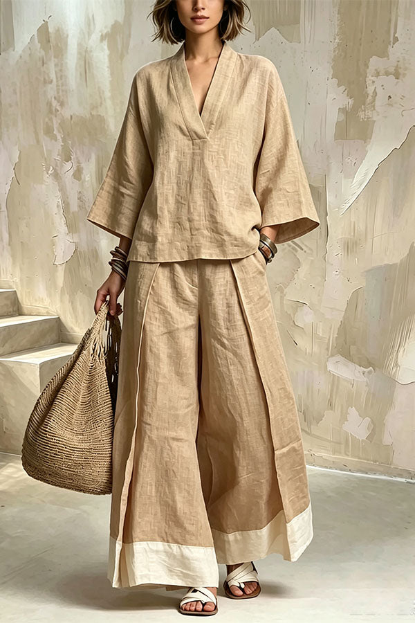 Minimalist V-Neck Linen Co-ord Set-Consonak