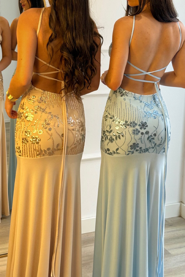Fashionable Sequined Halter Neck Elegant Slim-fit Slit Maxi Dress-consonak