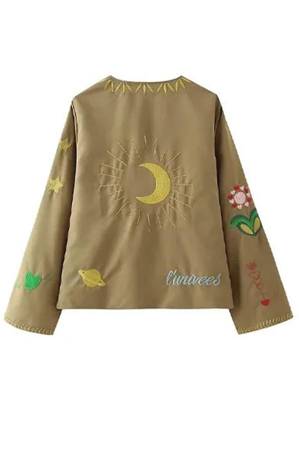 Fashionable Embroidered Lace-up Long-sleeved Loose Top-consonak