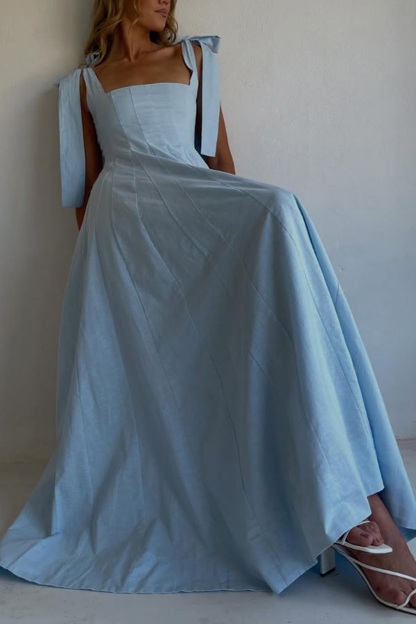 Solid Color Sleeveless Tie-up Suspender Elegant Patchwork Maxi Dress-consonak