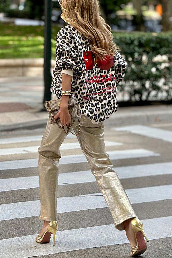 Unique Modern Feel Leopard and Cherry Print Casual Sweatshirt-consonak