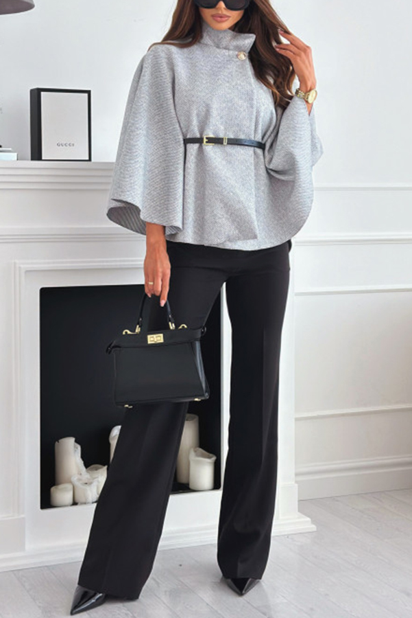 Elegant Moment Woolen Button Turtleneck Belted Oversized Cape-consonak