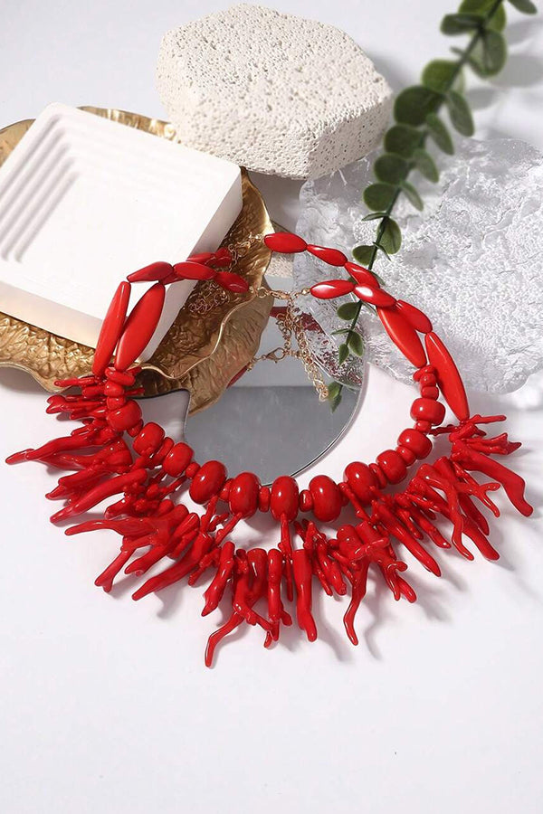 Bohemian Red Coral Necklace Two-piece Set-consonak