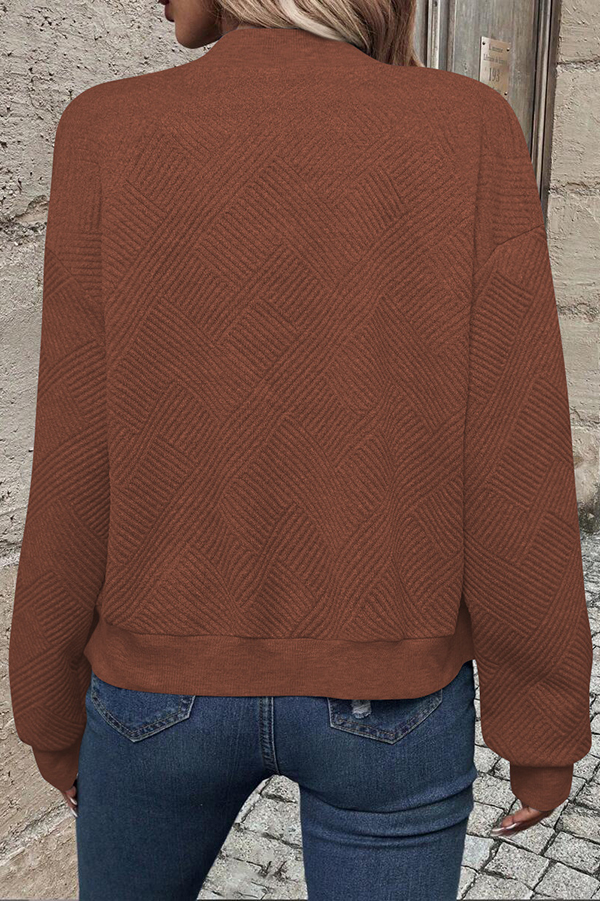 Solid Color Zippered Round Neck Long Sleeve Casual Jacket-consonak