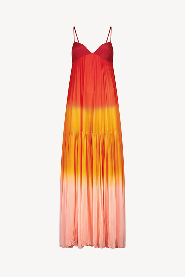 Flowing Like Dawn Chiffon Gradient Print Slip A-line Maxi Dress-consonak