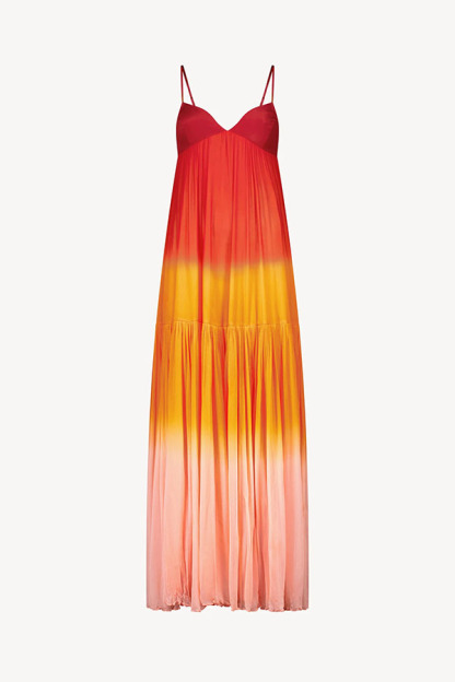 Flowing Like Dawn Chiffon Gradient Print Slip A-line Maxi Dress-consonak