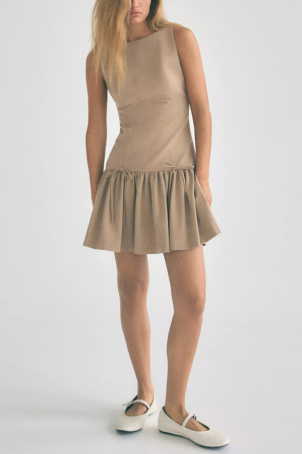 Solid Velvet Bow Embellished Sleeveless Mini Dress-consonak