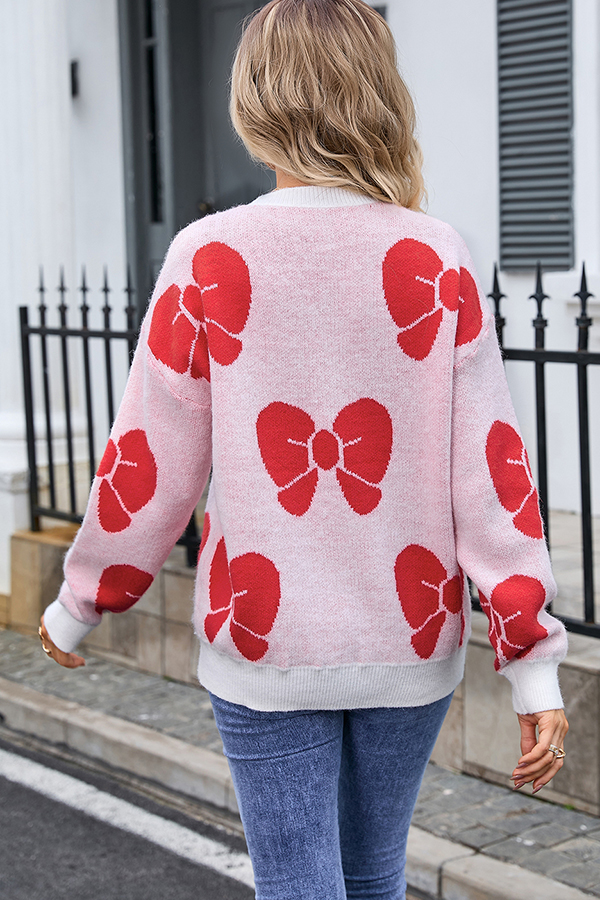 Fashionable Loose Round Neck Knitted Bow Sweater-consonak