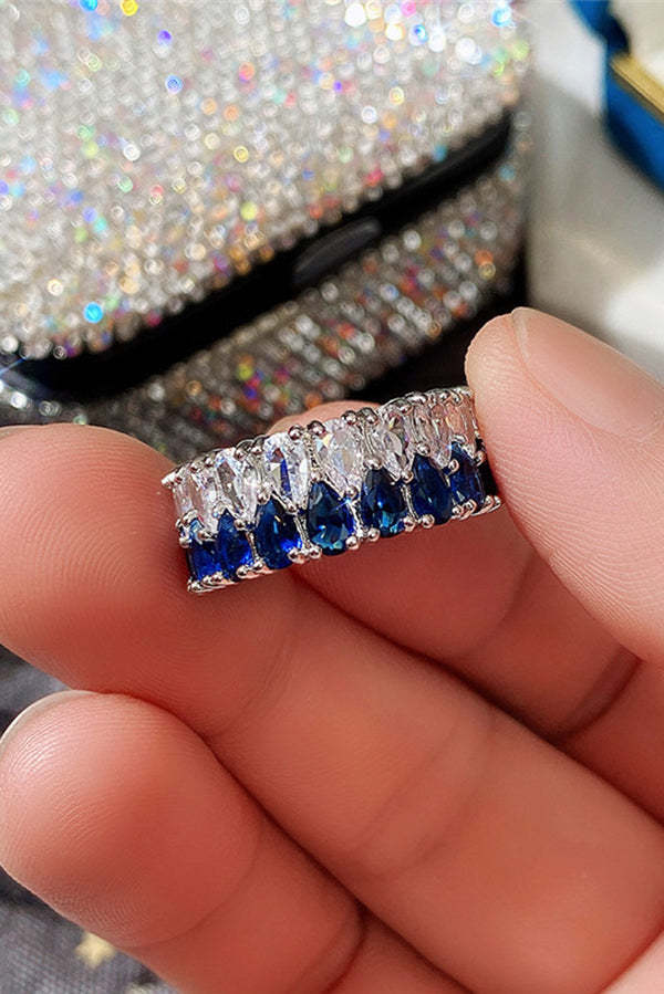 Light Luxury Double Row Drop Zircon Ring-consonak