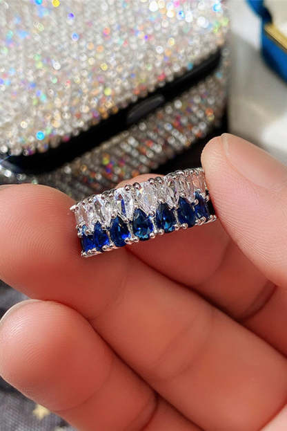 Light Luxury Double Row Drop Zircon Ring-consonak