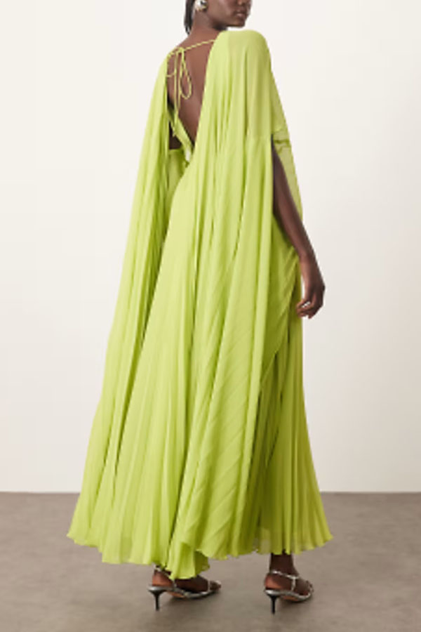 Spring Whispers Chiffon Pleated Wide Sleeve Volume Maxi Dress-consonak