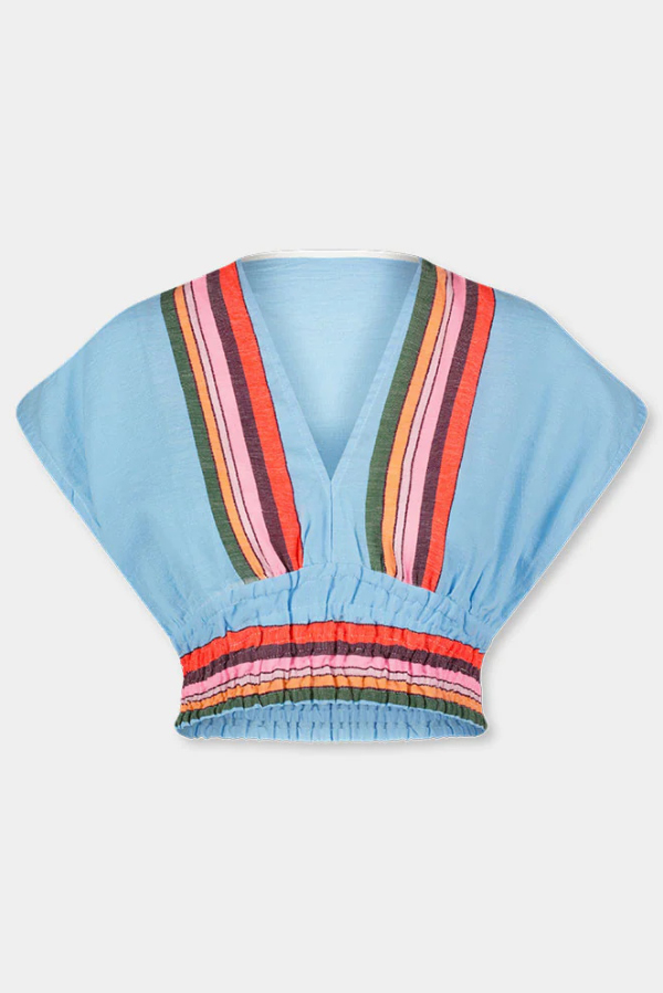 Stylish Striped Print V-neck Cropped Top and Elastic Waist Casual Maxi Skirt Set-consonak