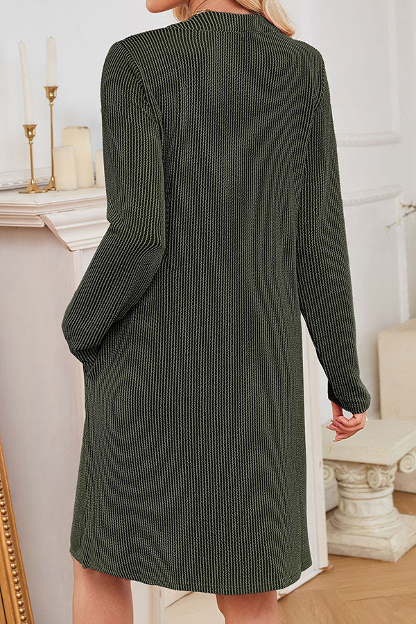 Solid Color Loose Long-sleeved Casual Knitted Mini Dress-consonak