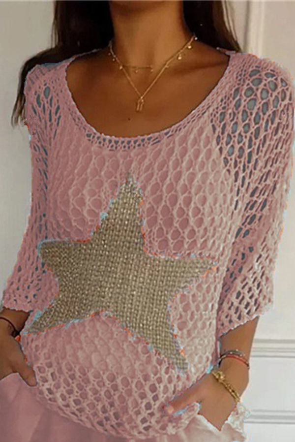 Fashionable Five-star Round Neck Loose Knitted Cover-up Top-consonak