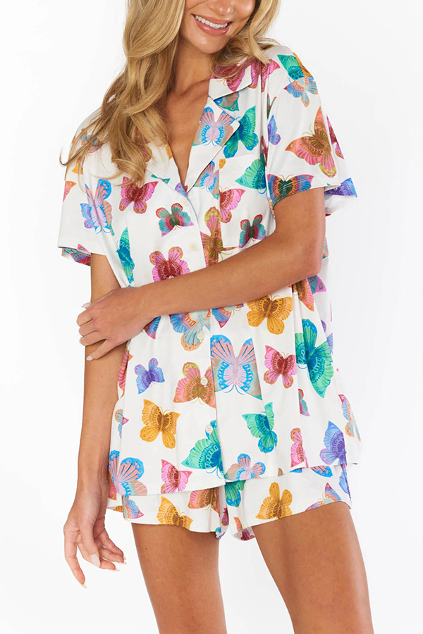 Summer Adventures Unique Print Pocket Loose Shirt and Elastic Waist Shorts PJ / Vacay Set-consonak