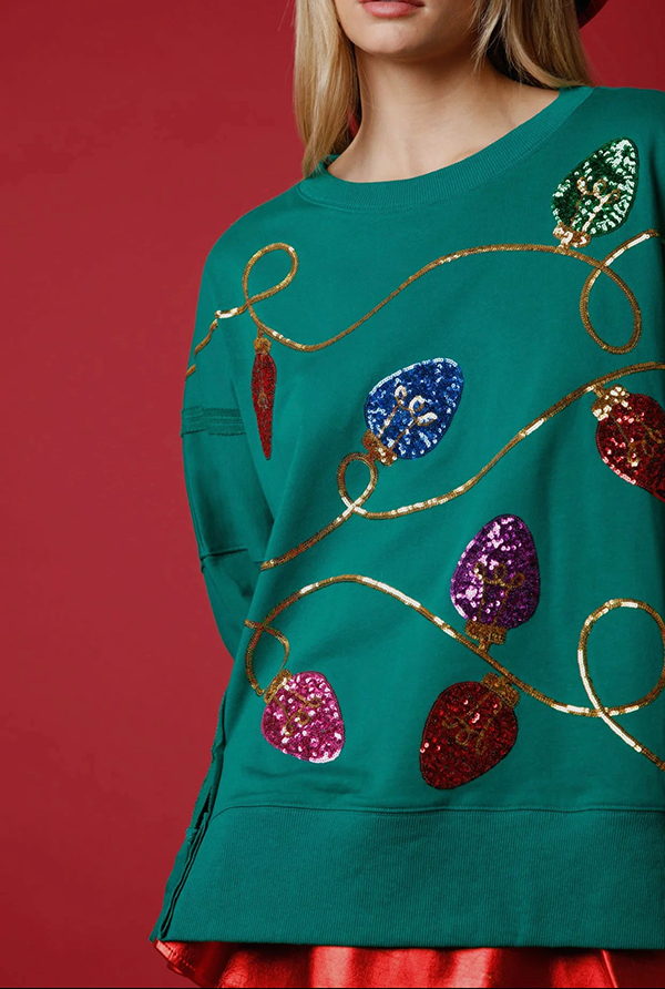 Christmas Lights Sequin Slit Pullover Sweatshirt-consonak