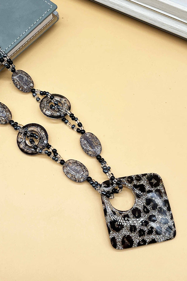 Leopard Print Long Geometric Accessories Necklace | Consonak