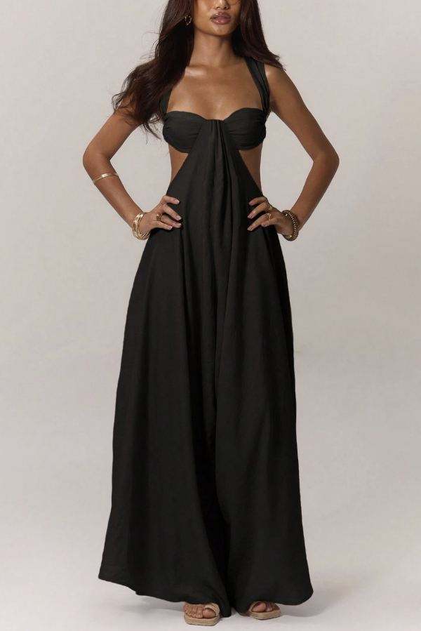 Solid Color Casual Camisole Loose Stretch Wide-leg Jumpsuit-consonak