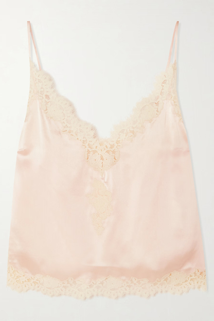 Celebration Look Contrast Color Satin Lace Trim V-Neck Slip Tank-consonak