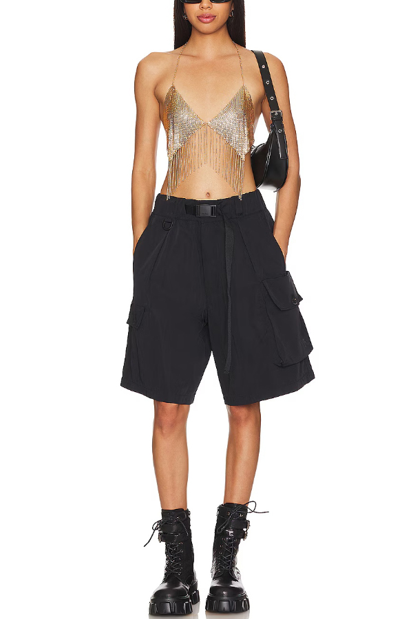 Stylish Gold Metal Chain Tassel Halter Tank Tops-consonak