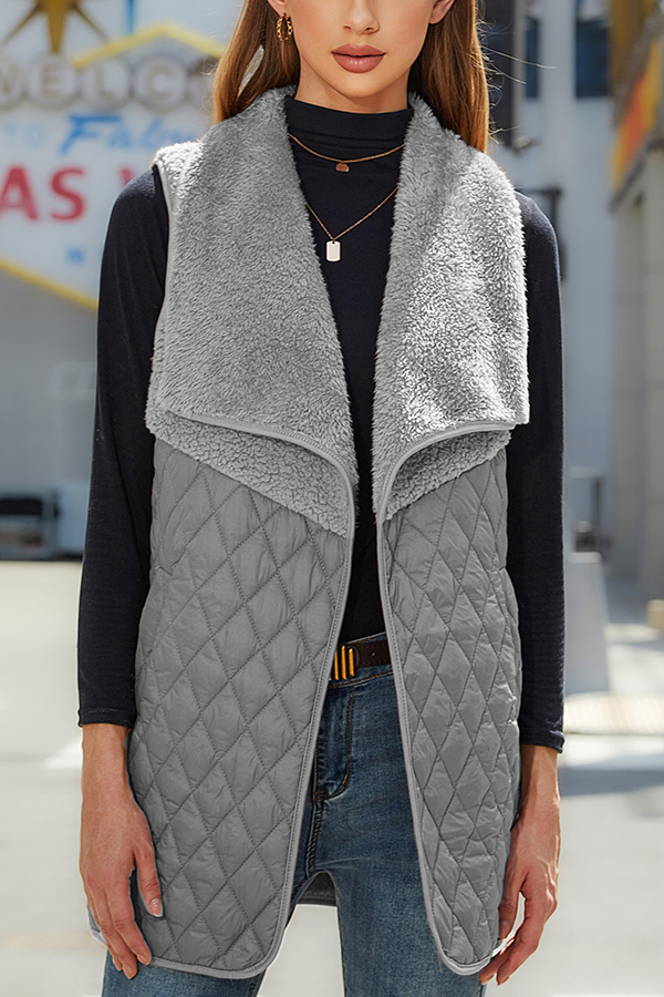 Fashion Plush Patchwork Sleeveless Pocket Vest Jacket-consonak