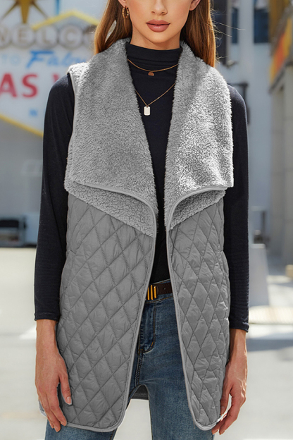 Fashion Plush Patchwork Sleeveless Pocket Vest Jacket-consonak