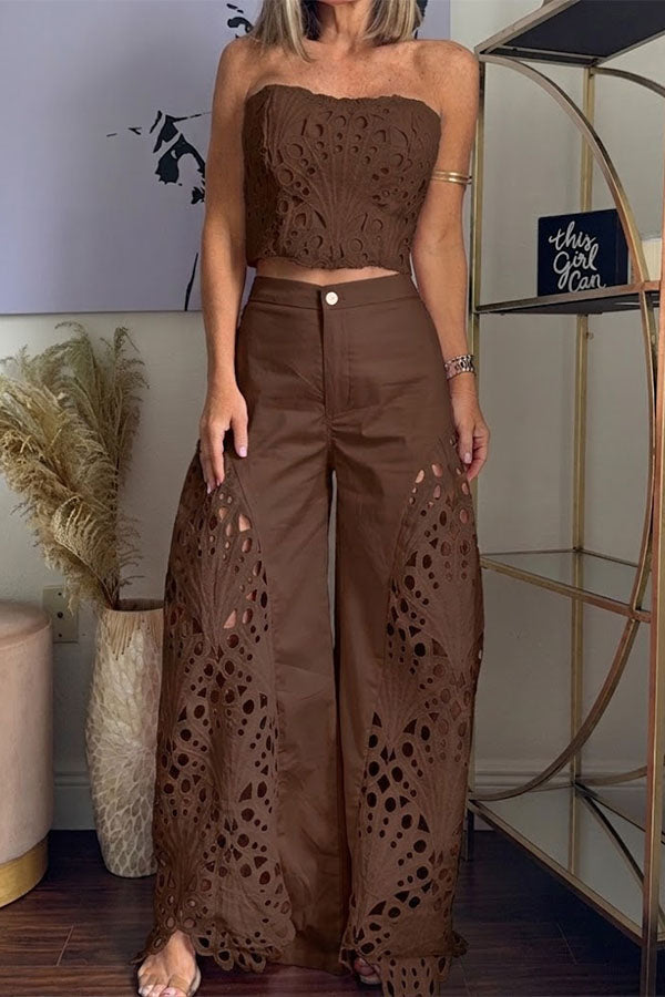 Sienna Embroidered Cut-Out Palazzo Pants Two-Piece Set-Consonak