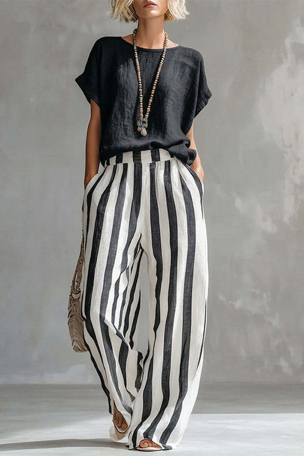 Capri Stripe Two-Piece Linen Top & Pants Se-Consonak