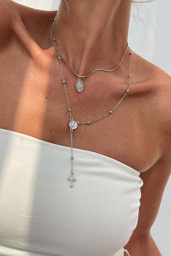 Fashionable Diamond Cross Chain Elegant Multi-layered Necklace-consonak